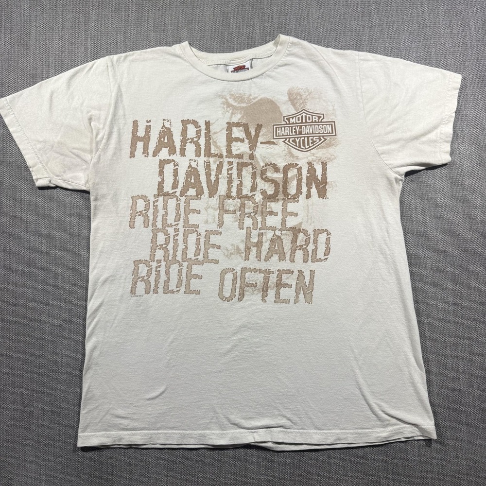 Harley-Davidson Shirt Mens Large White Ride Free Ride Hard Black Widow FL Tee